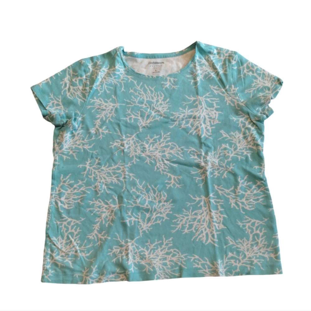 Coral Pattern Lightweight short sleeve shirt top Women Large Beach core